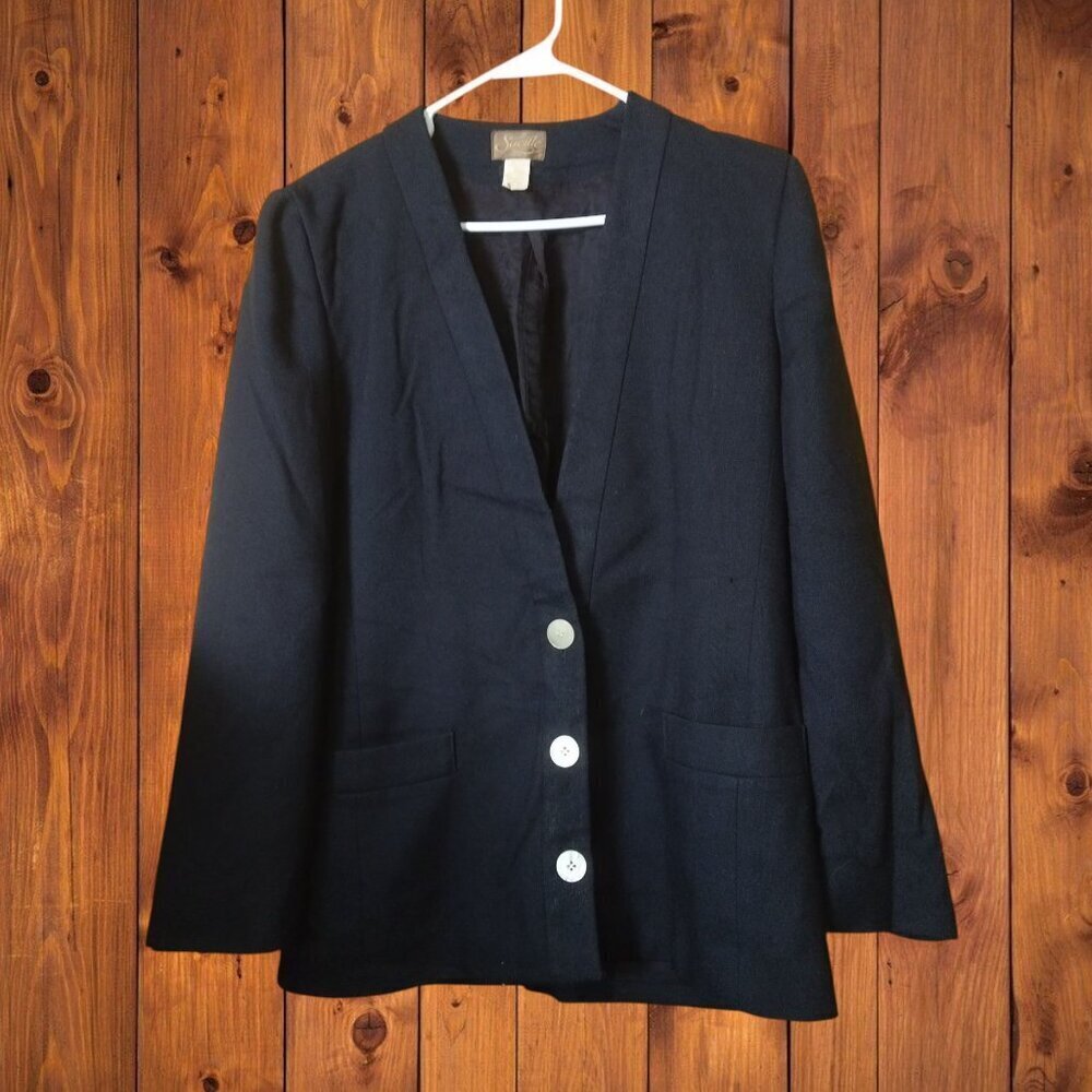 Saville  Size 10 Black Blazer Jacket 3 Button Closure Pockets Career Office
